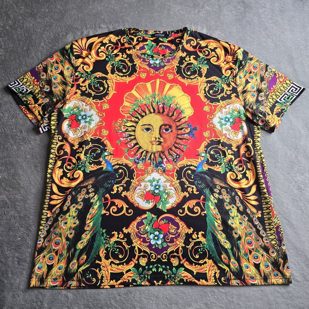 Barabas Shirt Mens 3XL Multicolor Designer Sun Rhinestone Short Sleeve Designer